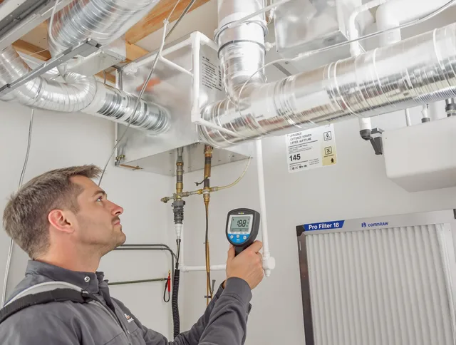 Dartmouth Air Duct Cleaning expert conducting detailed filter system inspection using diagnostic tools in Dartmouth