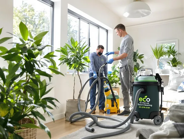 Dartmouth Air Duct Cleaning technician performing eco-friendly duct cleaning using sustainable methods in Dartmouth